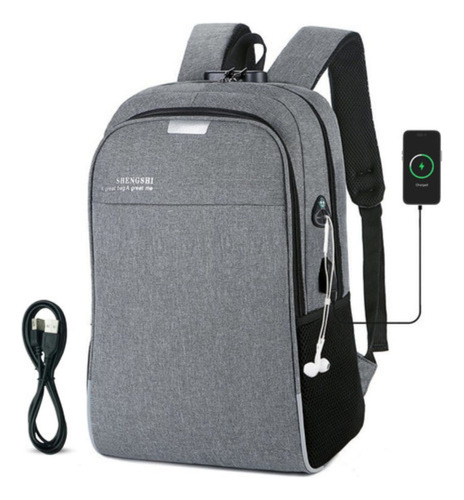 Mochila Anti Furto Notebook Saida Cabo Usb Fone Reforçada