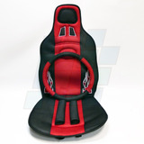 Kit Funda Cubre Asiento Mas Cubre Volante Y Cinturón Rojo