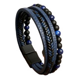 Pulsera Brazalete De Cuero Para Hombre Con Cuentas 4 Líneas