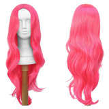 Peruca Rosa Neon Sem Franja Longa 75cm Orgânica Cosplay Wig