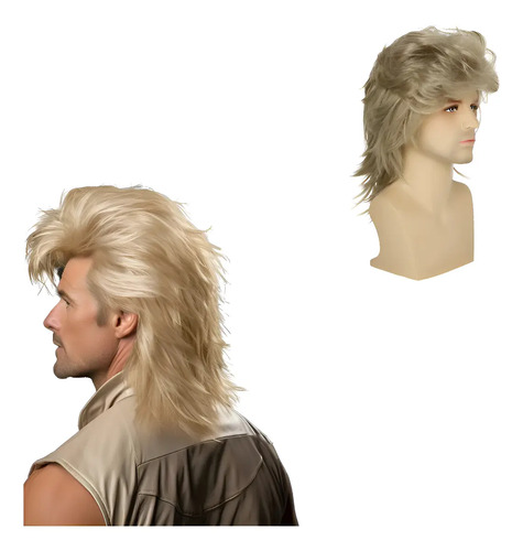 Peluca Larga Cabello Para Hombre 80 Disfraces Party Natural