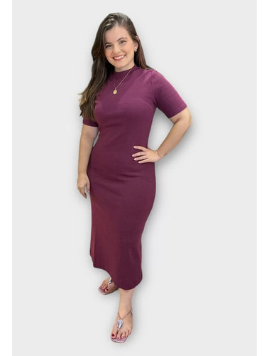 Vestido Manga Curta Roxo Original Farm 328755