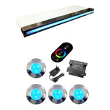 Kit Iluminação Piscina 4 Led Aço Inox + Cascata Com Led 80cm