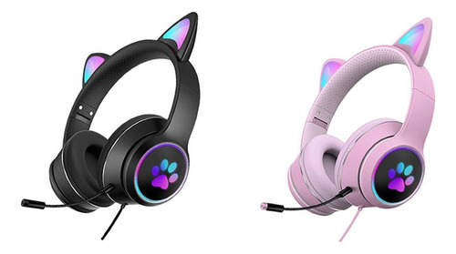 2 Uds. Auriculares Con Cable De Oreja De Gato Con Luz Rgb