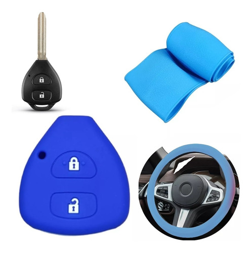 Cubre Volante + Funda Llave Silicona Corolla Etios Rav4 Azul