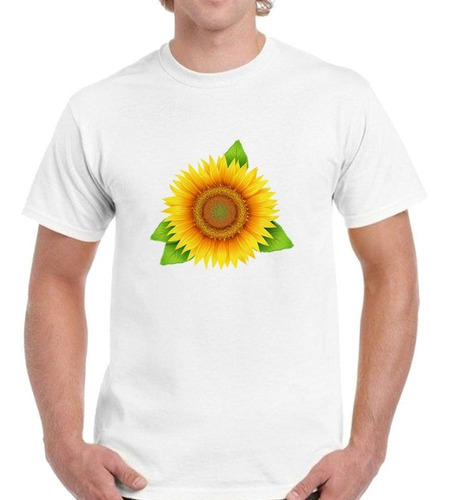 Remera De Hombre Girasol Flor Hojas Amrillo Naturaleza