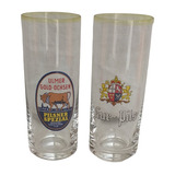 Antiguos 2 Vasos De Colección Cerveza Largos Bellos Cristal