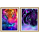 Juego De 2 Kits De Pintura Con Diamantes 5d Tigres 30x40 Cm