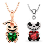 Collar Jack Skellington Y Oogee Boogie Set Plateado Y Dorado