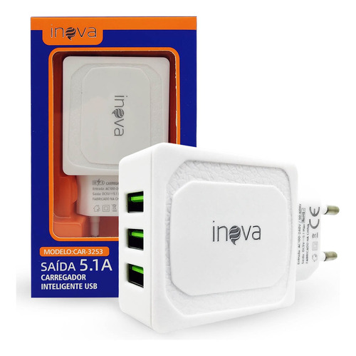 Fonte Carregador Rápido 3 Entradas Usb Inova 5.1a Original