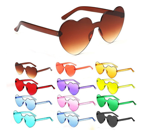 ¡ Gafas Fashion Party De Corazón Sol Rimless Moda Colores !! Lente Café Varilla Multicolor Armazón Multicolor