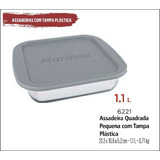 Assadeira Forno Quadrada C/tampa 1,1lts Pequena Marinex