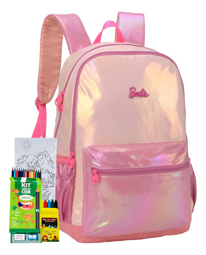 Mochila Barbie Princesa Sereia Holográfica Retro Cor Barbie Rosa Holográfica