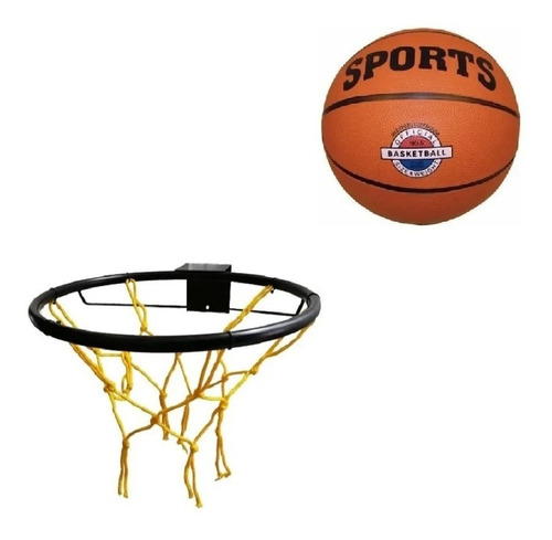 Combo Aro Y Pelota De Basquet Grande Nº 7 Con Red Para Pared