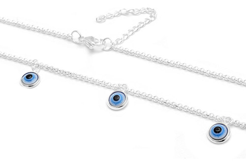 Collar Ojos Turcos De Murano  45-50cm De Acero Blanco 