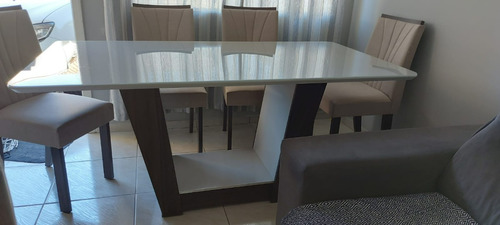 Conjunto Sala De Jantar Tampo De Vidro/mdf 6 Cadeuras Apogeu