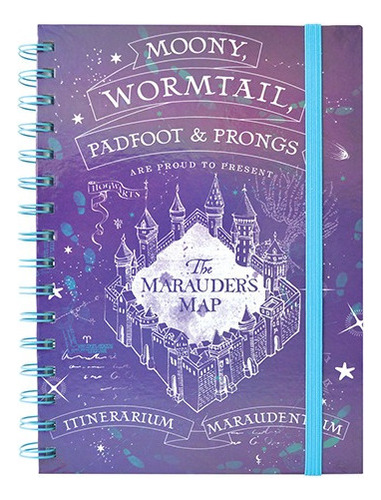 Libreta De Notas Harry Potter Con Espiral Metalico Decorada Color Mapa Morado