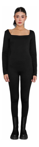 Catsuit Mono Enterito Negro Escote Espalda Manga Larga Mujer