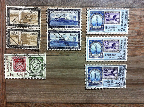 8 Timbres Postales De Ecuador Estampillas 1958 Y 1960 Escaso