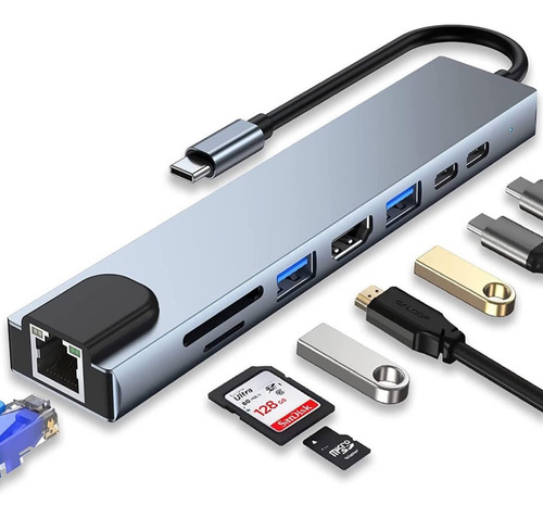 Hub Macbook Air M1 M2 Pro Adaptador 8 X 1 Usb-c Hdmi 4k Rj45