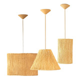 Composição 3 Luminárias De Teto Lustre Palha Natural Rústico