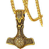 Collar Con Colgante De Mjolnir Dorado, Amuleto De Joyería Vi