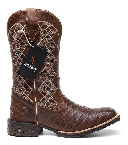 Bota Texana Country 100% Em Couro Legítimo Estilo Pirarucu  