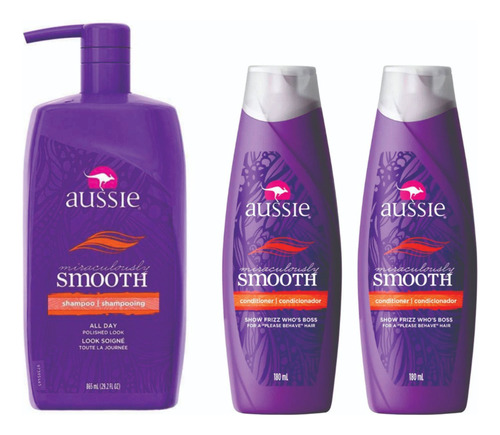 Kit Aussie Smooth  1 Shampoo E 2 Condicionadores 