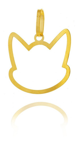 Pingente Ouro 18k Gato Pet Cat Espelhado Vazado