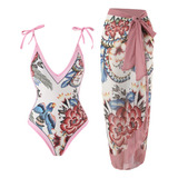 Conjunto De Falda De Playa Estampada, Traje De Baño Estampad