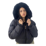 Campera Abrigo Dama Puffer Reversible Con Peluche Y Capucha