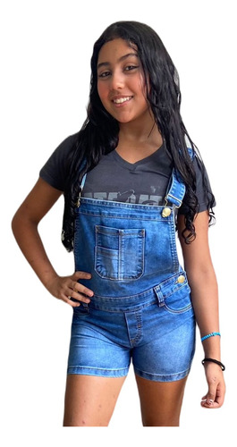 Jardineira Feminina Jeans Macaquinho Infanto Juvenil Shorts