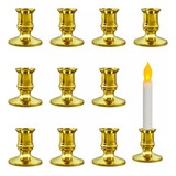 Porta Vela Candelabro Dorado De Plástico Metálico, 10 Piezas