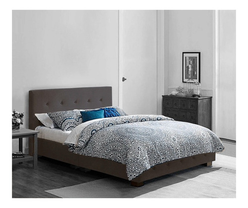 Muebles Cama Set Recámara Nick Queen Size Suede Gris