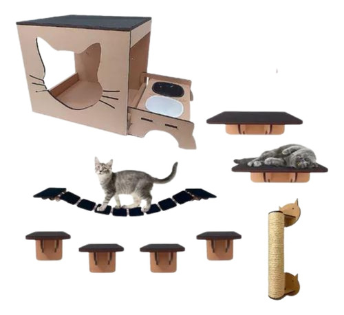 Kit 10 Pçs Playground Mdf Com Comedouro E Arranhador