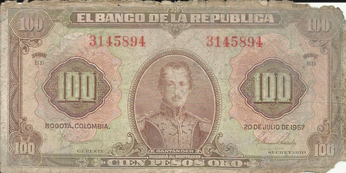 Colombia 100 Pesos Oro 20 Julio 1957