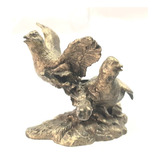 Antiguo Par De Pajaros Miniatura De Bronce Sobre Ramas B25