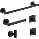 Set De Accesorios D/baño Acero Inoxidable Negro, Plata, 5 U.