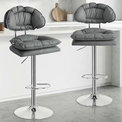 Set De 2 Bancos Acolchonados Silla Con Respaldo Para Barra Cocina Altura Regulable Giratorio 360° Diseño Acabado De La Estructura Acero Cromado Color Gris Oscuro Blick