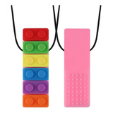 Collar De Silicona Para La Dentición Sensorial Con Bloques De Autismo, Tdah/tea+nf, Color Rosa
