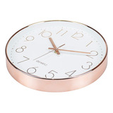 Reloj De Pared Redondo Rose Gold 30cm Mural Deco Silencioso