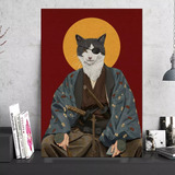 Kit De Pintura De Diamante 5d Gato Neko Ninja Samurái Japón