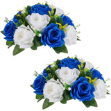 Flores Artificiales De Rosas, Azul Y Blanca Pack 2u. _k