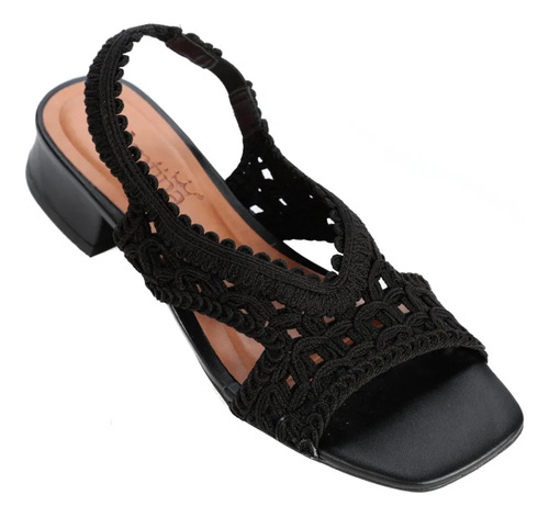 Sandália Tramada  Feminina Salto Bloco Valentina Flats 45505