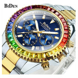 Reloj De Cuarzo De Lujo Con Diamantes Biden 0163-1 Para Homb Color Del Fondo Gold Blue Among Colored Diamonds