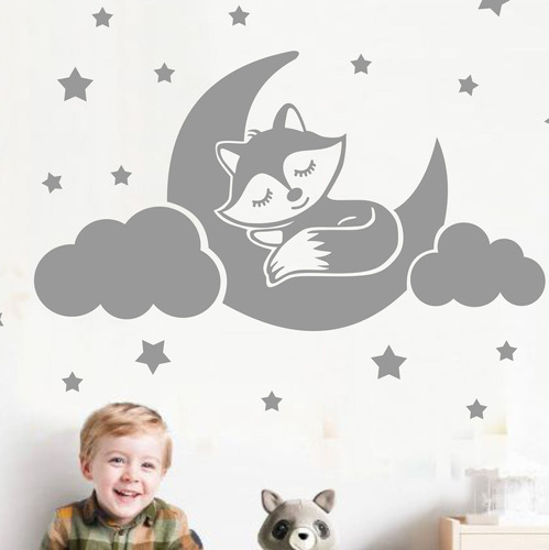 Vinilos Decorativos Infantiles Zorro Luna Bebes  Estrellitas