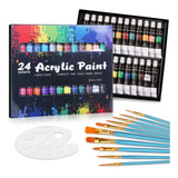 Kit De Pintura Acrílica 24 Colores 12 Ml Y Oleo Pincel 10pzs