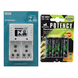 Kit Carregador + 8 Pilhas Aa 4800mah Recarregável