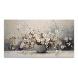 Cuadro Moderno Panorama Maceta De Flores Blancas 140 X 70 Cm