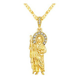 Collar San Judas Cz 14k Oro Laminado - Medalla Y Cadena